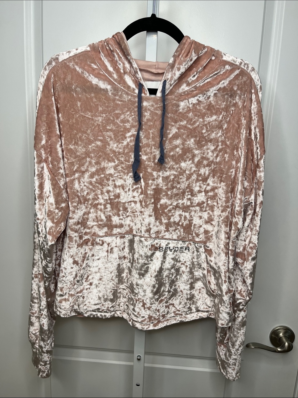 Spyder Crushed Velvet Hoodie in Blush Large